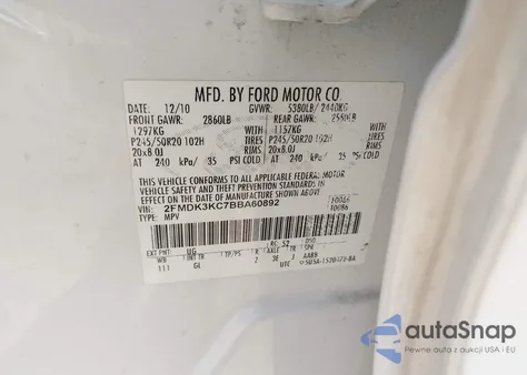 2011 Ford Edge Limited from USA, damaged, VIN 2FMDK3KC7BBA60892